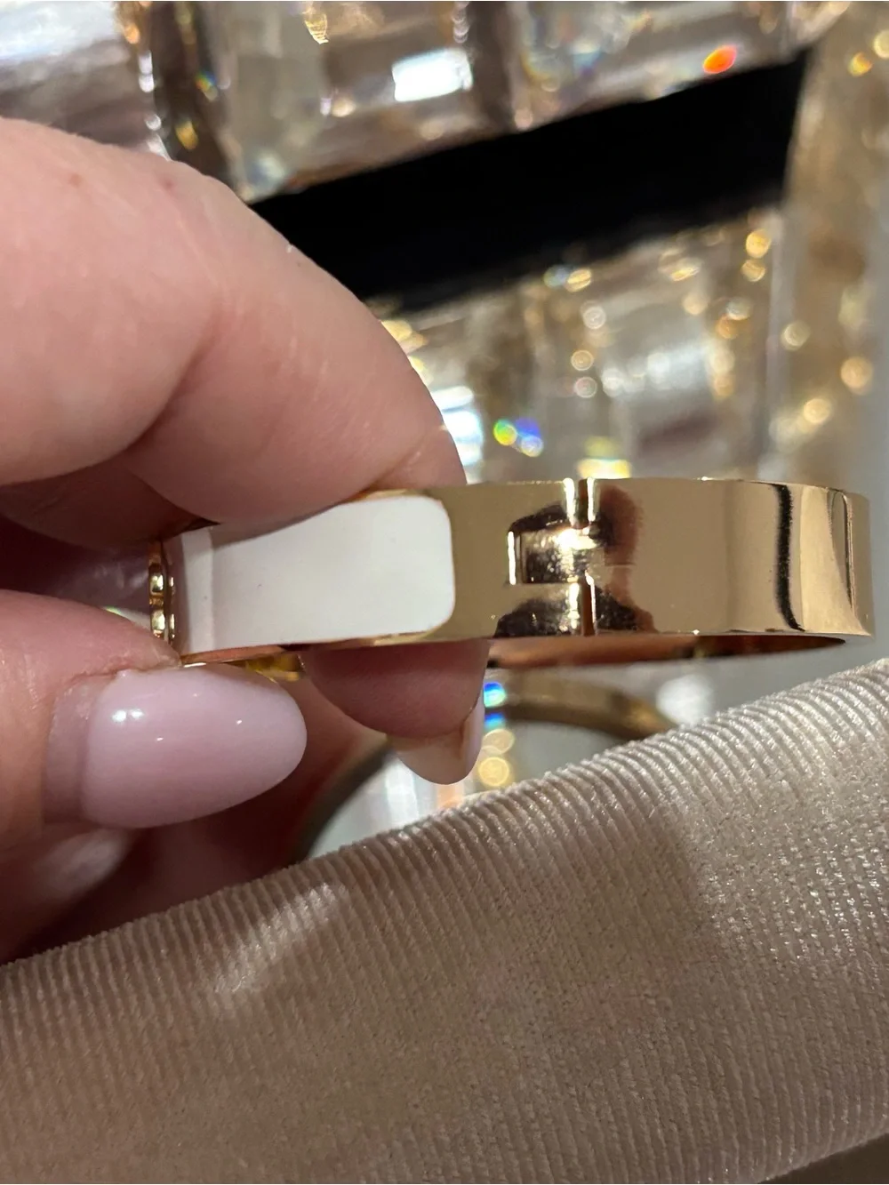 Tory Burch Gold and White Logo Bangle Bracelet